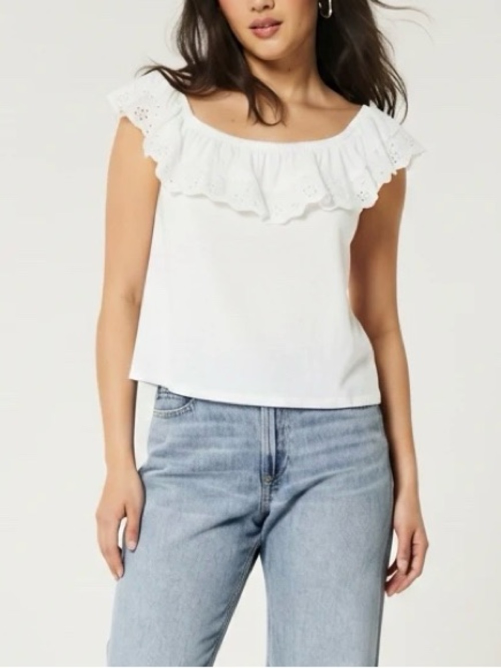 White Eyelet Ruffle Top